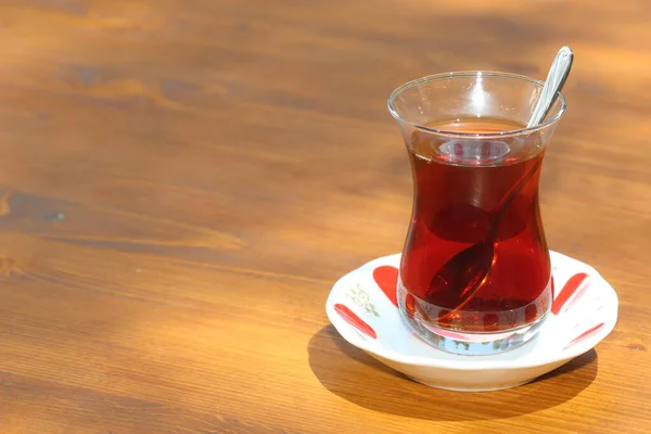 Турецкий Традиционный Чай Стакан Турецкого Чая Стоковое Изображение