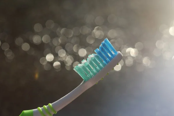 Toothbrush Toothpaste Isolated Bokeh Background Nylon Bristles Plastic Handles Blank — Stock Photo, Image