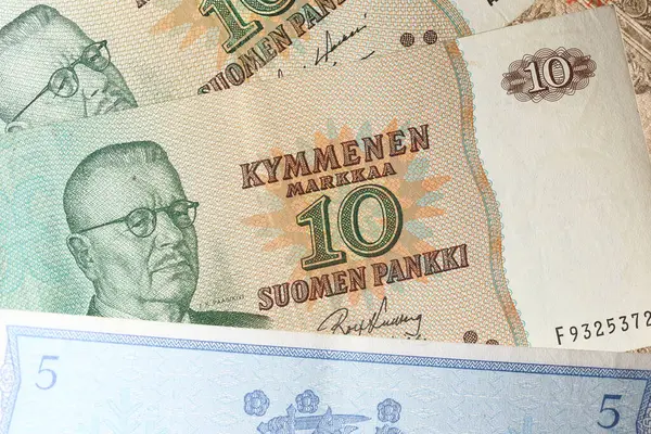 Withdrawn finnish markka (Suomen Pankki). Financial concept.