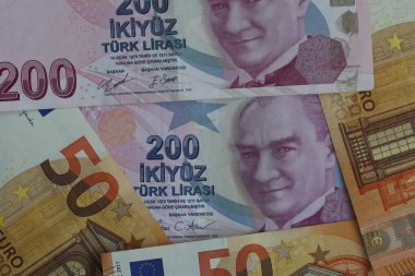 Avro ve Türk lira banknotları. Mali konsept