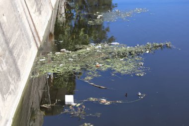 Kirli kanal suyu. Çevresel sorun. 