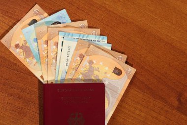 Para ve pasaport ile sunulan seyahat kavramı (Avrupa Birliği, Avrupa Birliği anlamına gelir. Bundesrepublik Deustchsland Federal Almanya Cumhuriyeti anlamına gelir).