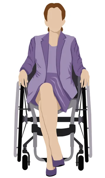 Una Donna Disabile Abito Viola Sulla Sedia Rotelle Con Atteggiamento — Foto Stock
