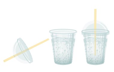 Geri dönüşümlü köpüklü plastik bardak. Kapaklı ve samansız bir fincan..