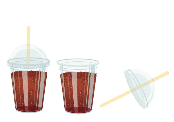 Copo Plástico Transparente Reciclável Com Sem Tampa Palha Contendo Cola — Fotografia de Stock