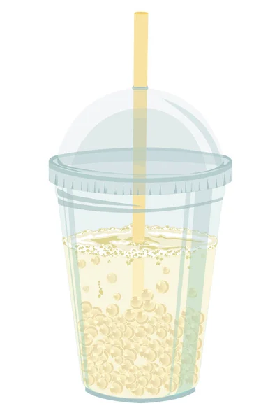 Чай Молочною Бульбашкою Фруктовим Бісером Пластиковому Склі Кришкою Соломою — стокове фото