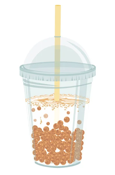 Чай Пузырь Молока Персиковыми Бусинами Пластиковом Стекле Крышкой Соломой — стоковое фото