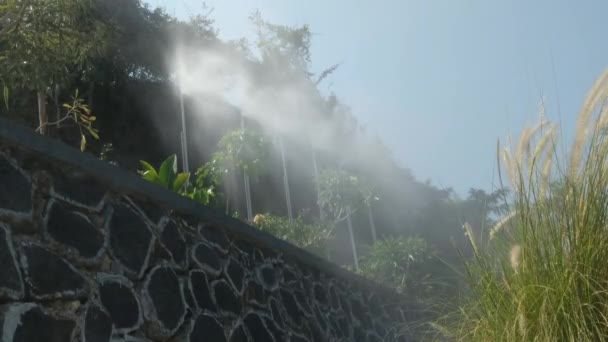 Water Sprayed Misting Device Makes Fog — Stock Video