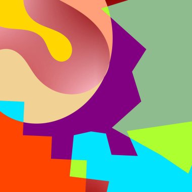 vektör soyut geometrik düz ve arkaplan şekillerinin yanı sıra yuvarlak renkli eğriler. Gri, yeşil, mor, kırmızı tosca. Renkli