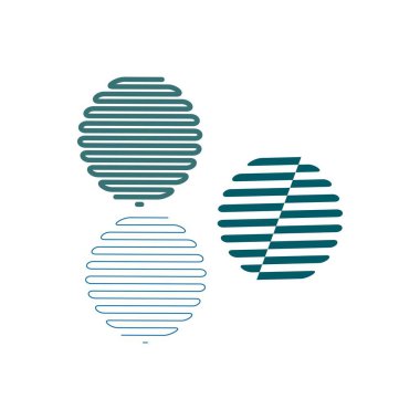 Dikey olarak dizilmiş üç oval. Üst ve alt ovaller yatay çizgilerle doluyken, orta oval köşegen çizgiler ile doludur. Her üç oval da koyu gri renkte..