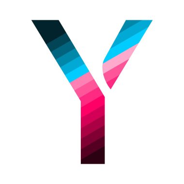 Y harfi, üstteki koyu maviden başlayıp açık mavi, pembe ve alttaki koyu kırmızı ile biten renk eğimleriyle doludur. Çapraz çizgilerle sıralanmış gradyan.