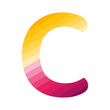 C harfi, üstten sarıdan başlayıp alttan turuncu, pembe ve kırmızı tonlara geçiş yapan renk eğimleriyle doluydu. Eğim çapraz çizgilere göre düzenlenmiştir..