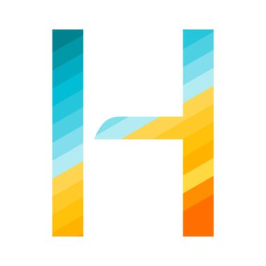 H harfi, yukarıdan başlayıp alttaki mavi, sarı ve turuncu tonlarına geçiş yapan renk eğimleriyle doluydu. Eğim çapraz çizgilere göre düzenlenmiştir..