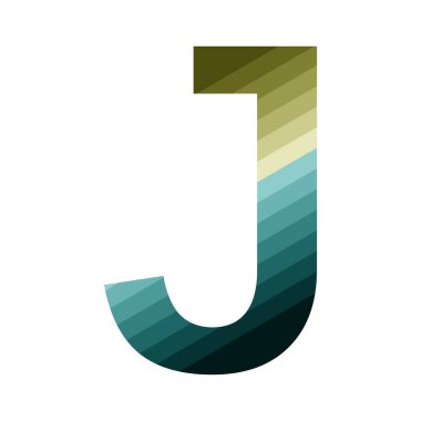 J harfi, üstteki koyu yeşilden başlayıp alttaki sarı, yeşil ve koyu mavi tonlarına dönüşen renk eğimleriyle doludur. Gradyan yatay çizgilere göre sıralanır.