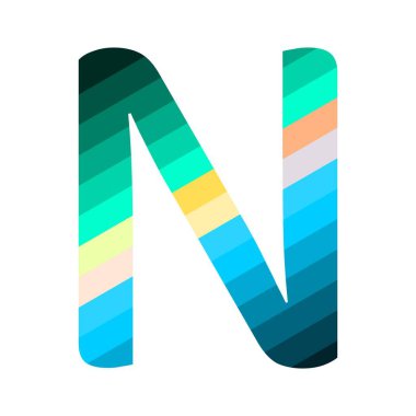 N harfi, en üstteki koyu yeşilden başlayıp alttaki mavi, mavi, sarı ve turuncu tonlara geçiş yapan renk eğimleriyle doludur. Eğim çapraz çizgilere göre düzenlenmiştir.