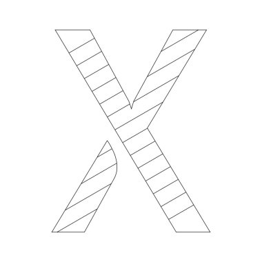 Sol üstten sağ alta doğru uzanan çapraz çizgilerle dolu X harfi. Arkaplan beyaz.