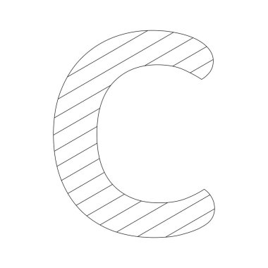 C harfi sol üstten sağ alta doğru uzanan çapraz çizgilerle dolu. Anaokulu ödevleri, C harfini istediğiniz renge boyayabilirsiniz..