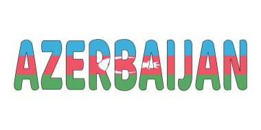 AZERBAIJAN kelimesi büyük ve kalın harflerle gösterilir. Harfler Azerbaycan bayrağının renkleriyle renklendirilmiş: mavi, kırmızı ve yeşil..
