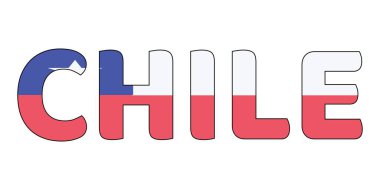 Şili kelimesi büyük, kalın harflerle gösterilir. Harfler Şili bayrağının renkleriyle renklendirilmiştir: mavi, beyaz ve kırmızı..