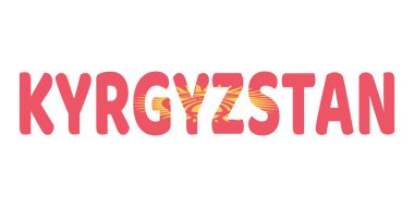 Ülke adı KYRGYZSTAN büyük ve kalın harflerle sergilenmektedir. Her harf Kırgızistan bayrağının renkleri ve sembolleriyle dolu..