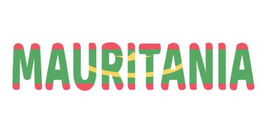 Ülkenin adı MAURITANIA büyük ve kalın harflerle sergilenmektedir. Her harf Moritanya bayrağının renkleri ve sembolleriyle dolu..