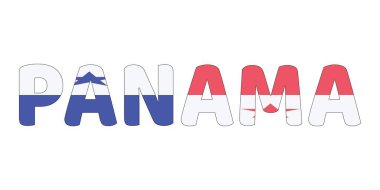 Ülke adı PANAMA geniş ve kalın harflerle sergilenmektedir. Her harf Panama bayrağının renkleri ve sembolleriyle dolu..