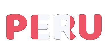 Ülke adı PERU büyük, kalın harflerle sergilenmektedir. Her harf Peru bayrağının renkleri ve sembolleriyle dolu..