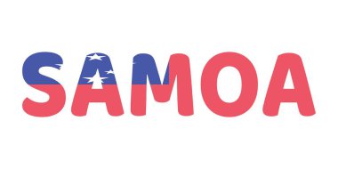 Ülke adı SAMOA büyük ve kalın harflerle sergilenmektedir. Her harf Samoa bayrağının renkleri ve sembolleriyle dolu..