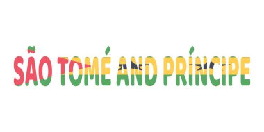 Sao Tome ve Principe adı büyük ve kalın harflerle sergilenmektedir. Her harf Sao Tome ve Principe bayrağının renkleri ve sembolleriyle dolu..