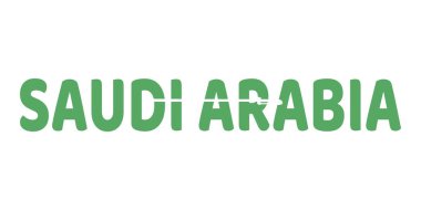 Ülke adı SAUDI ARABIA büyük ve kalın harflerle sergilenmektedir. Harfler biraz çarpıtılmış, onlara eşsiz ve sanatsal bir görünüm veriyor..