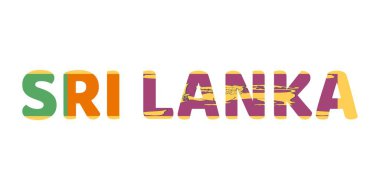 Ülke adı SRI LANKA büyük ve kalın harflerle sergilenmektedir. Her harf Sri Lanka bayrağının renkleri ve sembolleriyle dolu..