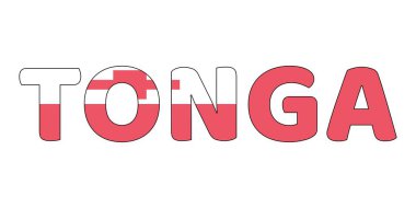 Ülke adı TONGA büyük ve kalın harflerle sergilenmektedir. Her harf Tongan bayrağının renkleri ve sembolleriyle dolu..