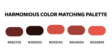 Harmonious color palette with five colors. This palette creates a cohesive and natural look, perfect for nature-inspired designs. Brown, Dark Brown, Salmon, Terracotta, Coral. 20. clipart