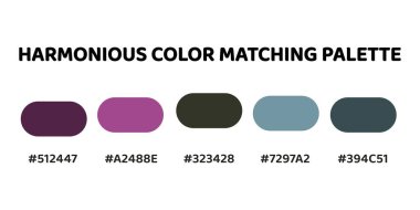 This harmonious color palette combines bold and muted tones for a dynamic yet balanced aesthetic. deep plum, vibrant magenta, charcoal grey, soft teal, muted slate. Introduce a calming. 170. clipart