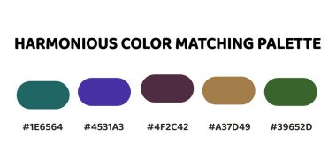 Harmonious color palette creating a balanced blend of cool and warm tones. Perfect for designs that aim for a sophisticated look. teal, purple, mauve, terracotta, olive. 262. clipart