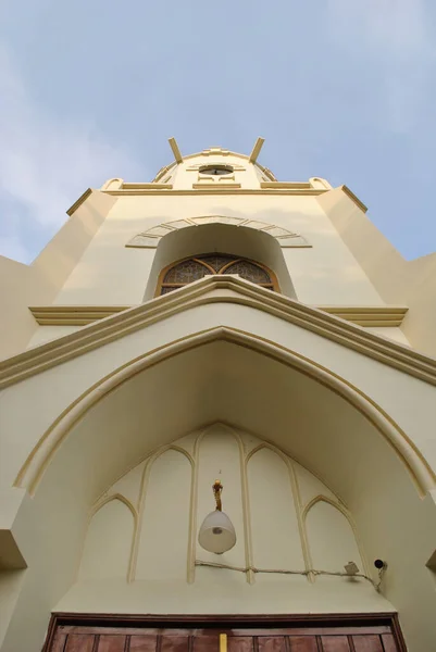 stock image Bottom shot of the front of heritage church in Malang that known as GPIB Immanuel