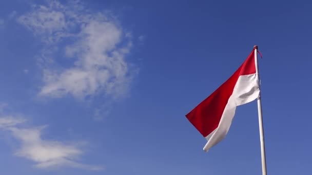 Bendera Indonesia Bandera Indonesia Ondea Contra Cielo Azul Claro Como — Vídeos de Stock