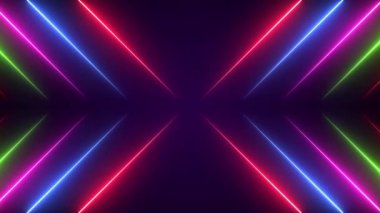 Parlayan parlak neon çizgileri olan fütüristik soyut renkli vektör arkaplanı. Karanlık arka plan sahnesi boş bir sokak, gece manzarası, gece şehri.