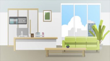 Modern iç mekan güzel rahat mobilyalar ve insan yok. Hareketli grafik animasyon video..