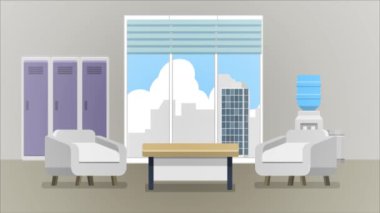 Modern iç mekan güzel rahat mobilyalar ve insan yok. Hareketli grafik animasyon video..