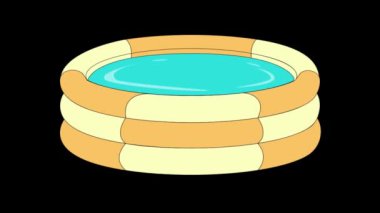 Tatil simgelerinden yapılmış etiketler. Simgeler hazır, yaz tatili yolculuğu animasyonu. Alfa Kanalı, 4K Çözünürlük