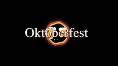 Oktoberfest parti logosu. Taze bira ve kurdele çizgi film animasyonu..