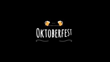 Oktoberfest parti logosu. Taze bira ve kurdele çizgi film animasyonu..