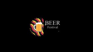 Oktoberfest parti logosu. Taze bira ve kurdele çizgi film animasyonu..