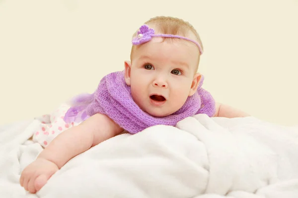 Little Beautiful Girl Smiles Beautifully Portrait Happy Girl Newborn Baby — Stock Photo, Image