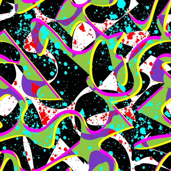 Міський Психоделічний Абстрактний Безшовний Візерунок Різнокольоровими Формами Хвиль — стоковий вектор