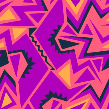 Eğri renkli geometri ve üçgen elementlerle soyut kentsel spor deseni 