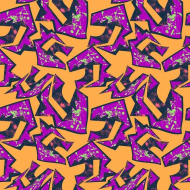 Abstract urban colorful pattern with curved geometry elements and grunge spots