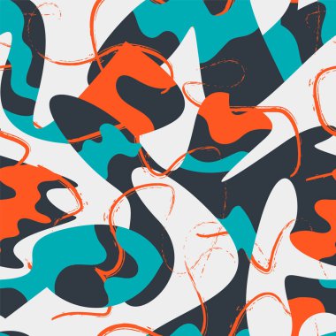 Abstract seamless urban pattern with wave elements and grunge chaotic lines