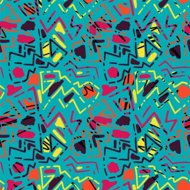 Abstract seamless hand drawn artwprk with wave chaotic lines and spots